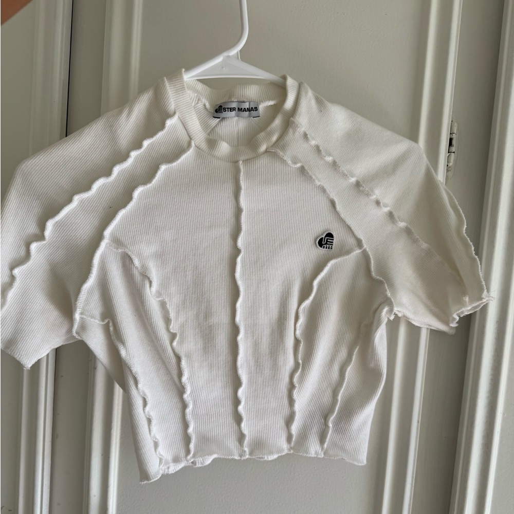 Ester Manas White Ribbed Crop Top with Logo